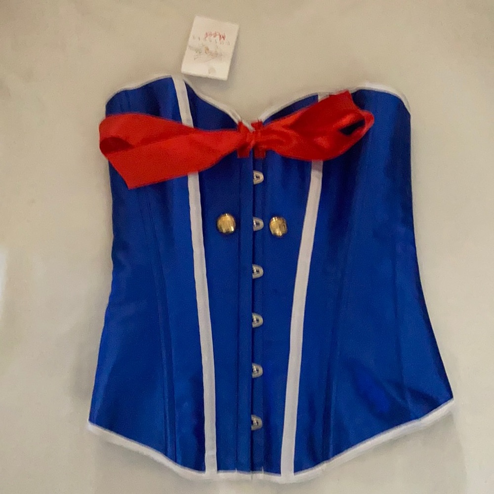 Brand new Daisy corset blue red and white w/ tags